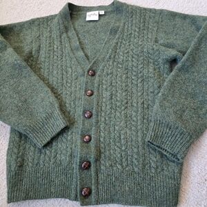 Vintage 80s Angelo Litrico 100% Wool Cardigan Sweater Green